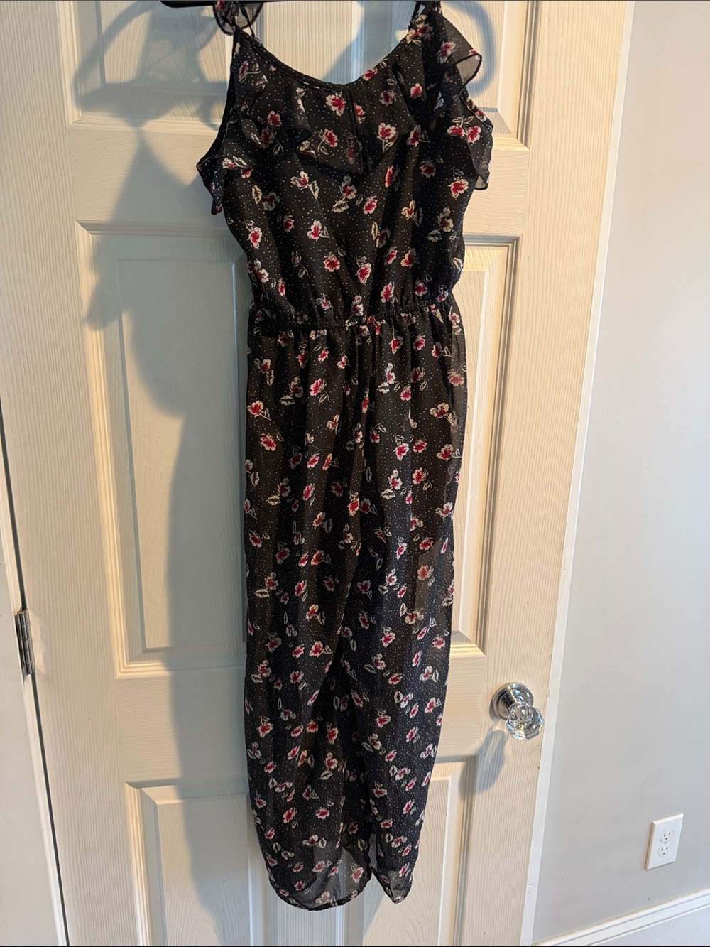 Truly Me Black Floral One-Piece Romper with Pink Accents
